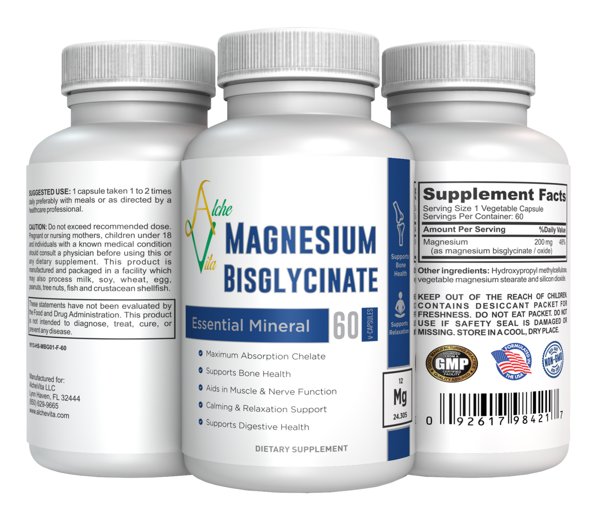Magnesium BisGlycinate 200mg Essential Mineral (60 capsules) AlcheVita