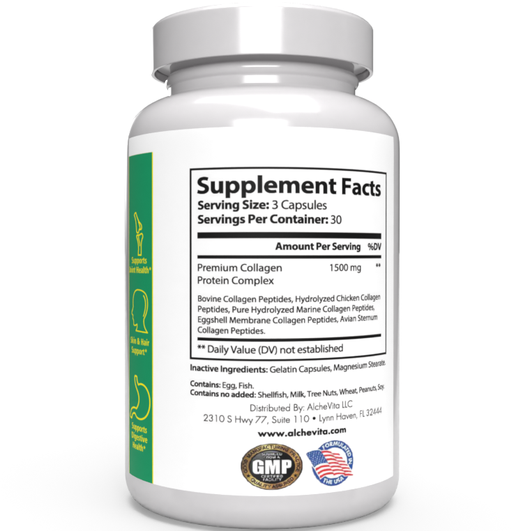 Multi-Collagen Peptides - Types I, II, III, V & X (90 capsules) - AlcheVita