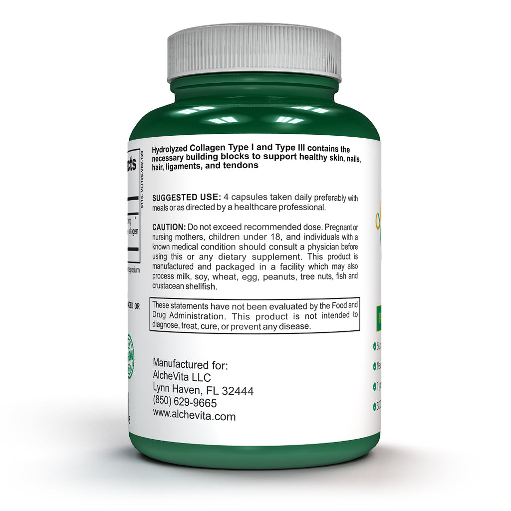 Collagen Peptides Types I & III with Aloe Vera Extract (120 capsules) - AlcheVita